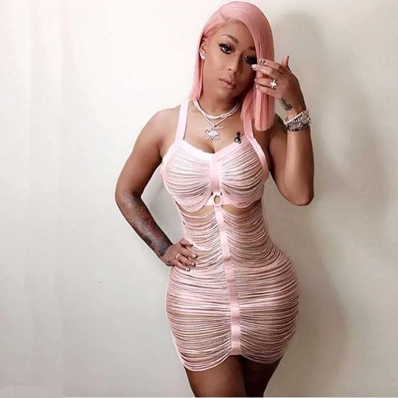 

2017 New Dress Apricot pink Spaghetti Strap Tasse Tighten the mini Fashion sexy Cocktail party Bandage dress (L2028)