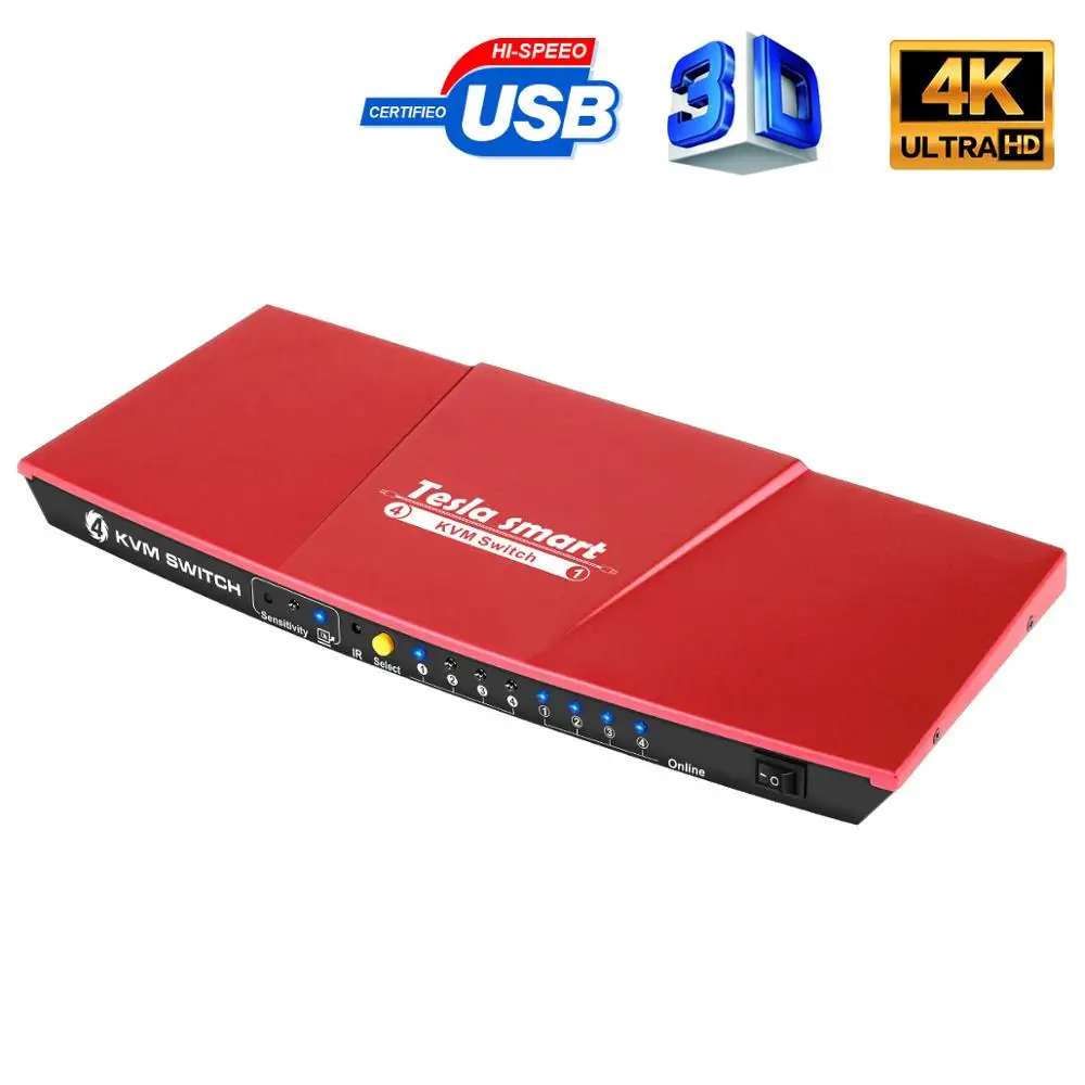 Tesla smart KVM Switch 4 порта USB2.0 KVM HDMI коммутатор Поддержка 3840*2160/4K* 2K IR дополнительный USB 2,0 Unix/Windows/Debian/Ubuntu/Fedora