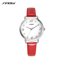 SINOBI Ladies Luxury Wrist Quartz-Watch Red Leather Rose Gold Women Fashion Wristwatches Automatic Designer Watches AB2193