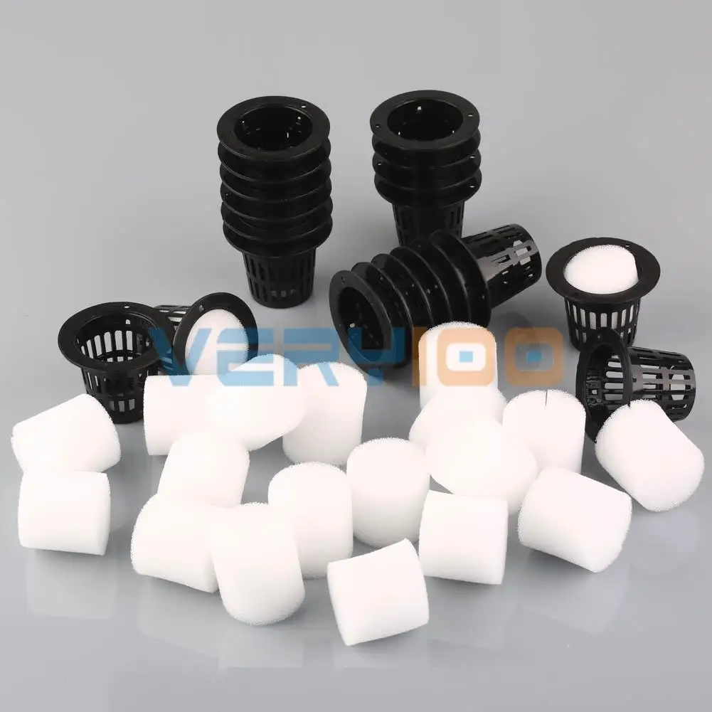 

20Set Dia.32mm Mesh Pot Net Basket+Clone Collar Foam Insert Hydroponic Aeroponic Plant
