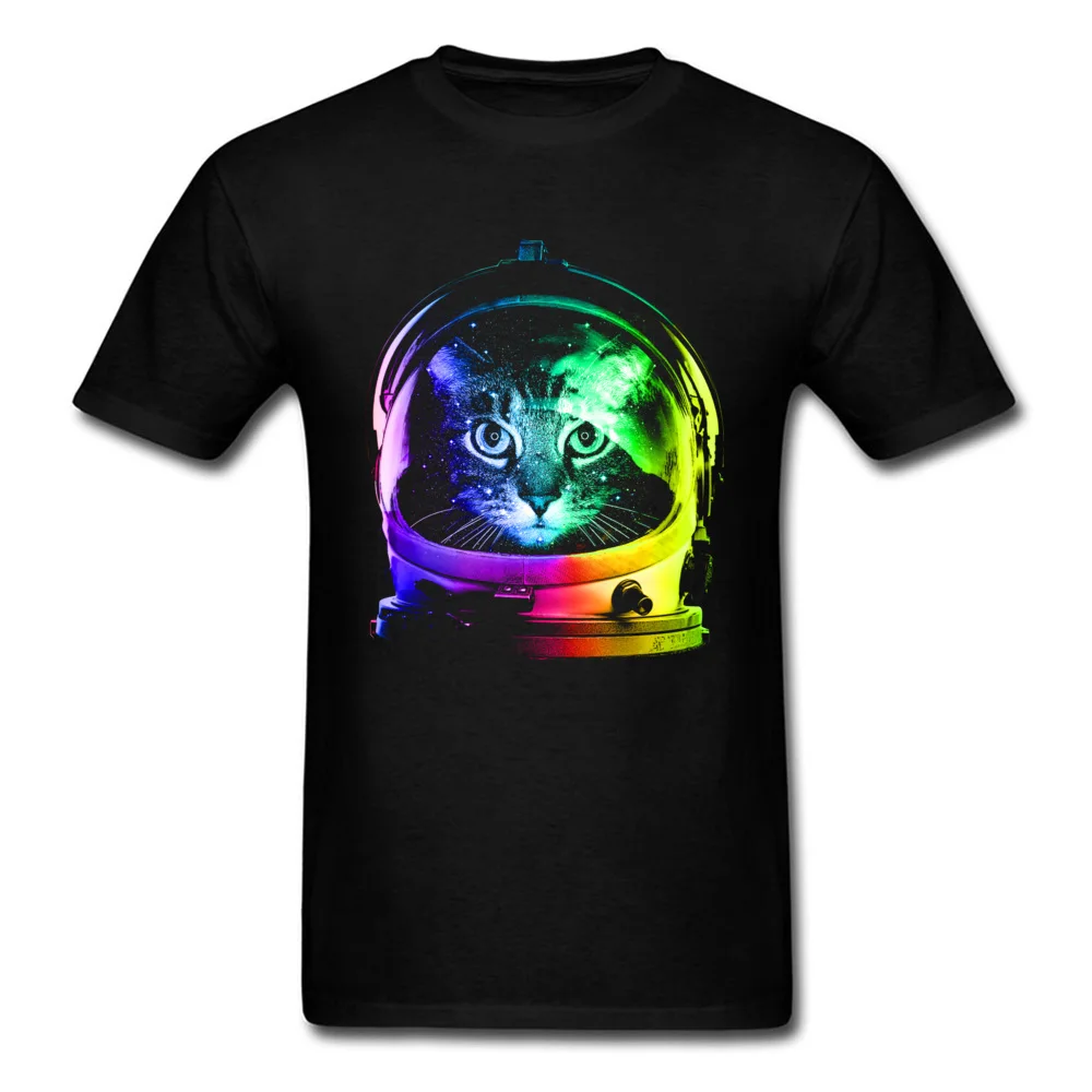 Astronaut Cat Simple Style Summer Fall Cotton Fabric Round Collar Adult Tops Tees Classic Tshirts Hip Hop Short Sleeve T Shirt Astronaut Cat black