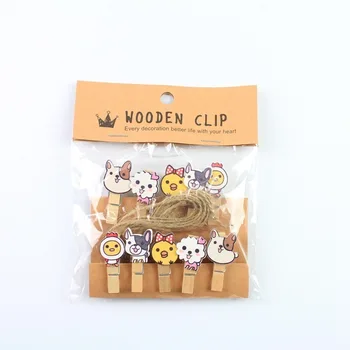 

10 Pcs/Lot Cute Puppy Dog Wooden Clip Photo paper Clothespin Craft Clips Party Decoration Clip with Hemp Rope