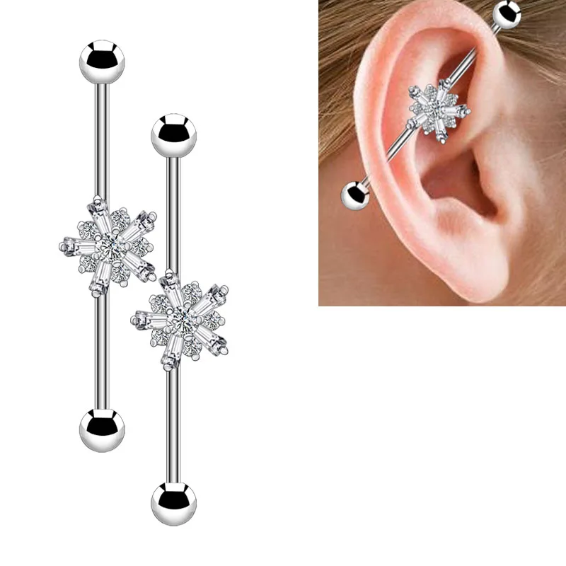 1Pair Romantic Cartilage Earrings Industrial Piercing Bar Tragus Titanium Steel AAA Zircon High Quality Body Jewelry For Women1