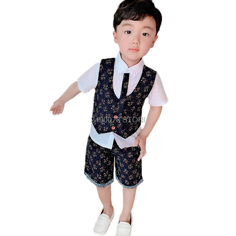 

2019 Flower Boys Formal Ceremony Suit Vest +Shorts 2pcs Kids Wedding Birthday Set Children Piano Prom Dance Performance Costume