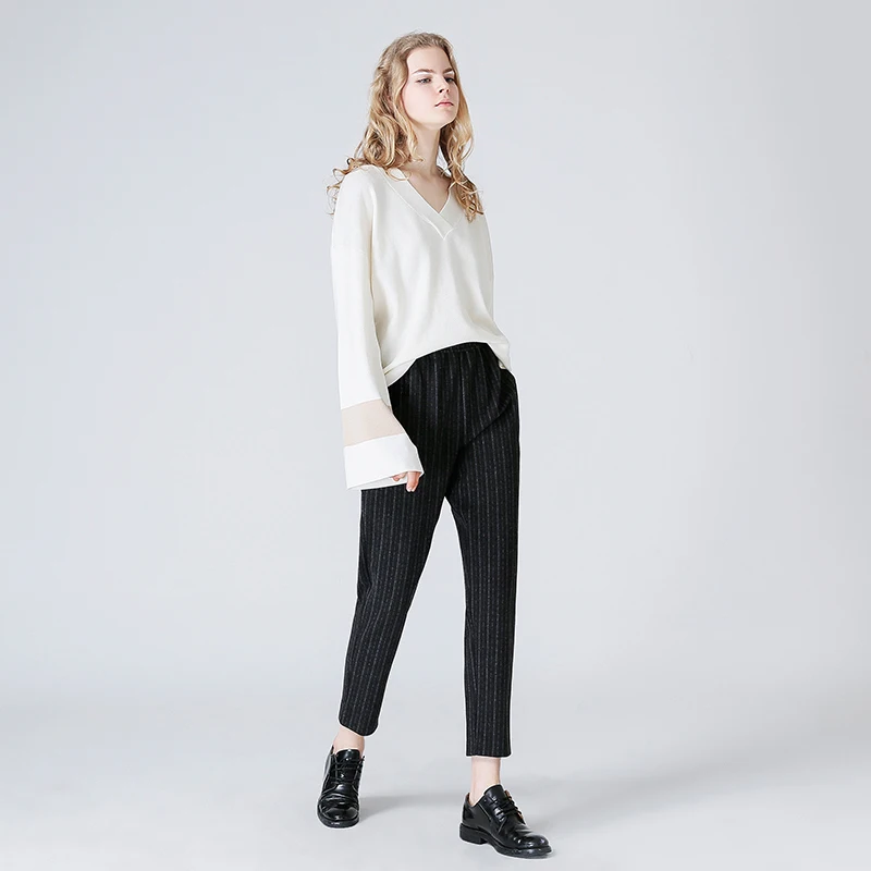  Toyouth Women Harem Pants 2019 Casual Black Striped Trousers Ankle Length Elastic Waist Ladies Loos