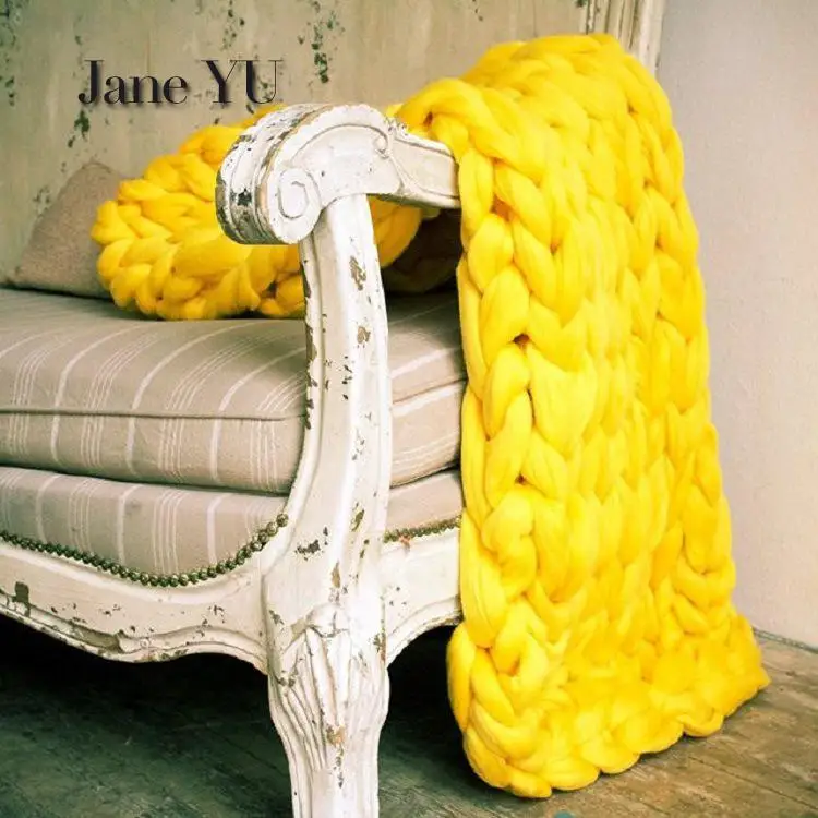 

JaneYU Coarse Wool Blanket Hand Knitted Blanket Sofa Air Conditioning Blanket Rug Iceland Roving Blanket