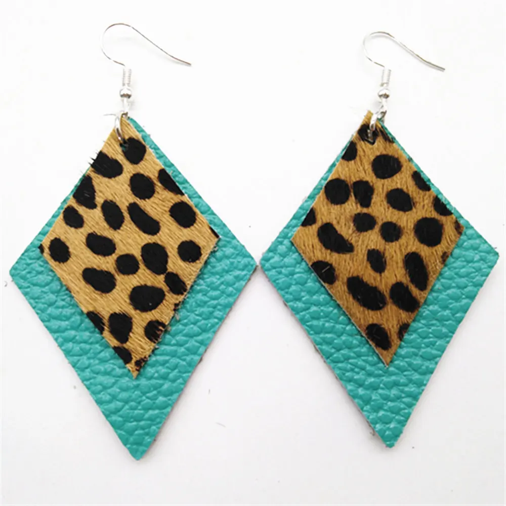 

Blue Dangle Rhombic Trendy Snake Leather Leopard Geometric Statement Earring Women Girl Hanging Fashion Jewelry Drop Earrings