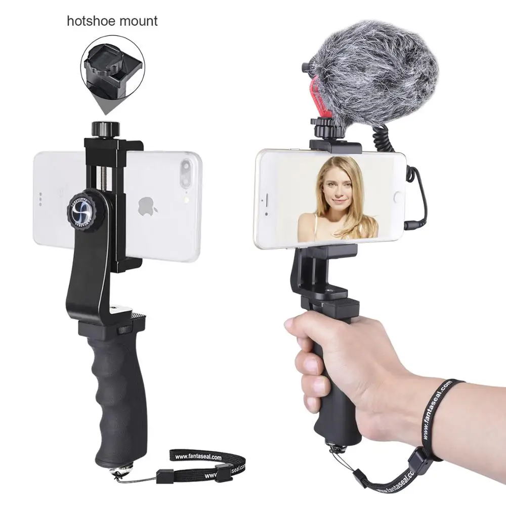 

Cellphone Video Rig Audio Recorder Microphone w/ Windshield Furry Hand Grip Stabilizer for iPhone XS MAX XR 6 5 Huawei P30 P20
