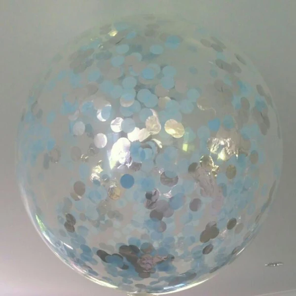 Set of 2 Confetti Balloon Giant Baby blue and silver 60cm clear latex-1