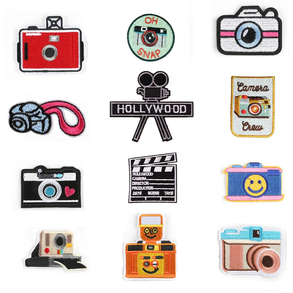 

1 PCS Cartoon Camera Patches for Kids Clothes Iron on Appliques DIY Stripes Embroidery Stickers Sew on Vintage Stamp Badges -ZU8