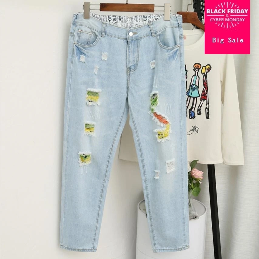 XL 5XL Plus Size high waist women denim pants 2018 autumn
