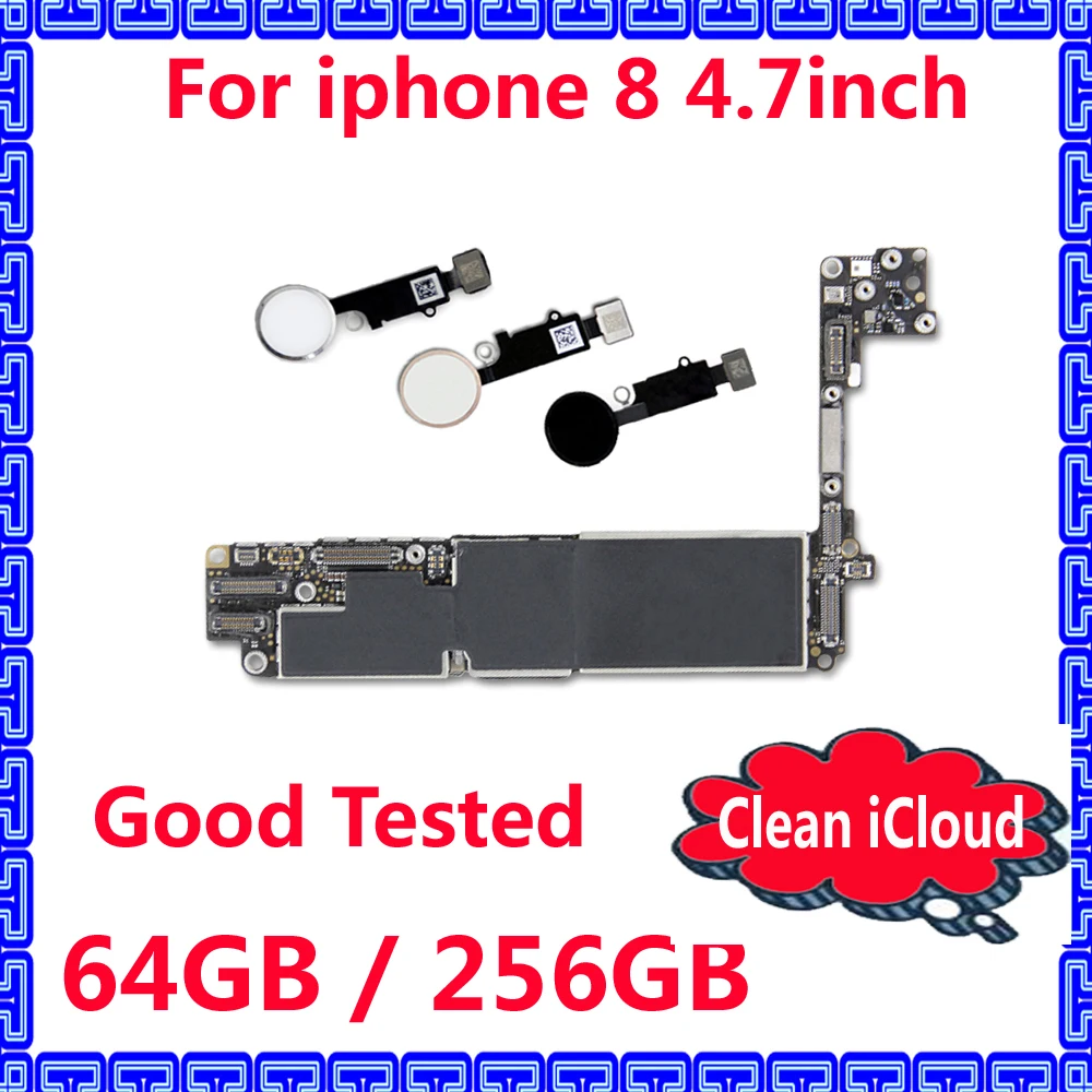 

For iphone 8 Original IOS system logic board with / without touch ID,64GB / 256GB Clean iCloud motherboard unlocked mainboard