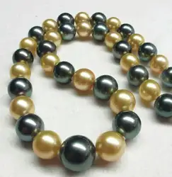 13-16 мм природный tahitian подлинный черный золото жемчужное ожерелье 18"