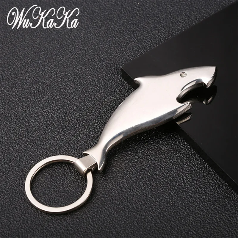 

2018 Fashion Crystal shark keychain Portable Beer bottle opener Car Keyring holder for man Boy firend Jewelry