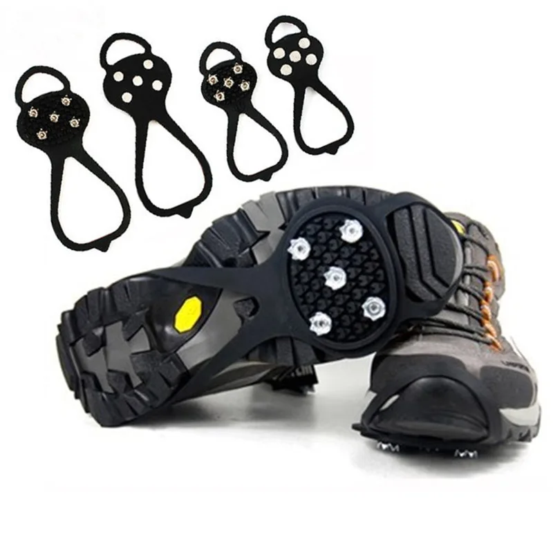 

1 pair walking anti slip ice snow route camping shoe point Grip climb ice Crampon stretch tight rubber band