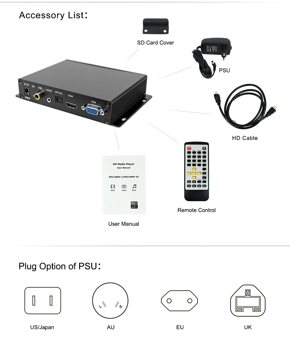 MPC1080P-1 металлический корпус 1080p hd vga cvbs выход usb sd mp3 цифровой вывеска hd медиа-бокс лучший медиаплеер для ПК