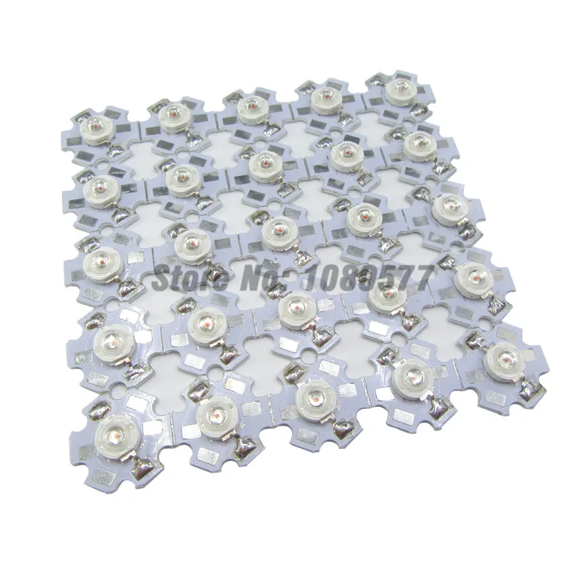 50pcs 1W 3W High Power LED Full Spectrum White Warm white Green Blue Deep Red 660nm Royal blue With 20mm White & Black Star PCB