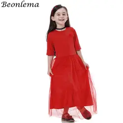 Beonlema Летнее платье принцессы платье Дубай девушка сетки красивая юбка Vestido мягкой льняной Длинные платья Симпатичные шею детская одежда