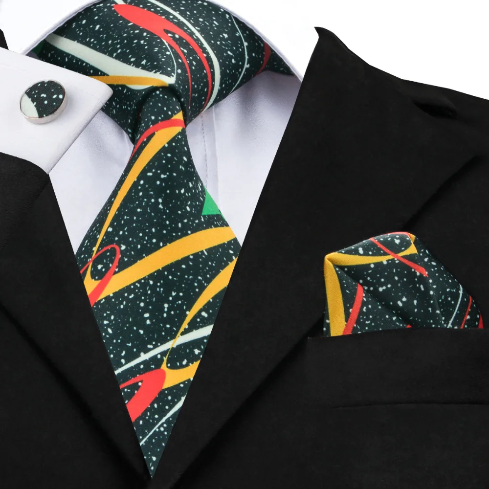 SN 1297 New Novelty Ties Fashion Printed Black Tie Hanky Cufflinks Set