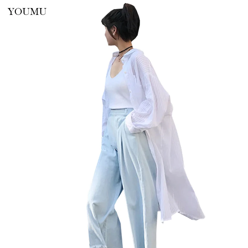 

Women Loose White Shirt Coat Cotton Linen Streetwear Full Sleeve Turn-down Collar Solid Batwing Sleeve Thin Jacket 904-A405
