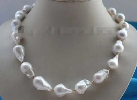 

Free shipping hot sale Women Bridal Wedding Jewelry >> 18" Genuine Natural 24mm White Baroque Reborn Keshi Pearl Necklace