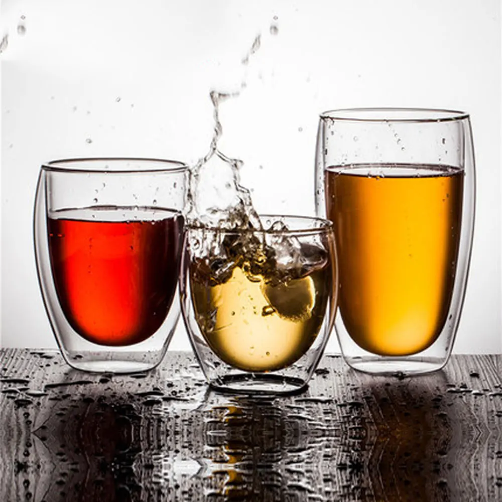80-600ml Glass Coffee Mugs Tea Cup Kitchen Bar Beer Drinks Clear Dining Milk Glassware Insulated Thermal Container