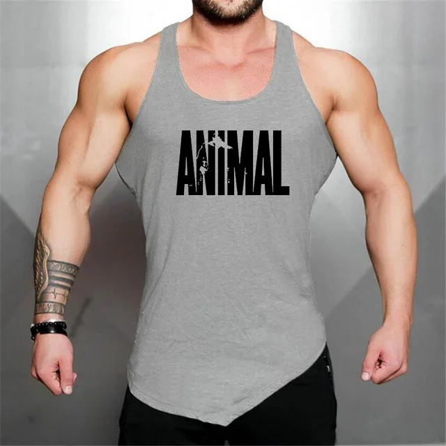 

Beast ANIMAL letter printing fitness running vest men's summer cotton deep excavation irregular hem sports vest
