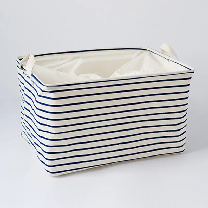 S/M/L синие полосатые хлопковые корзины для хранения хранение сумки для детей игрушки грязная одежда складной органайзер одежда корзина для белья