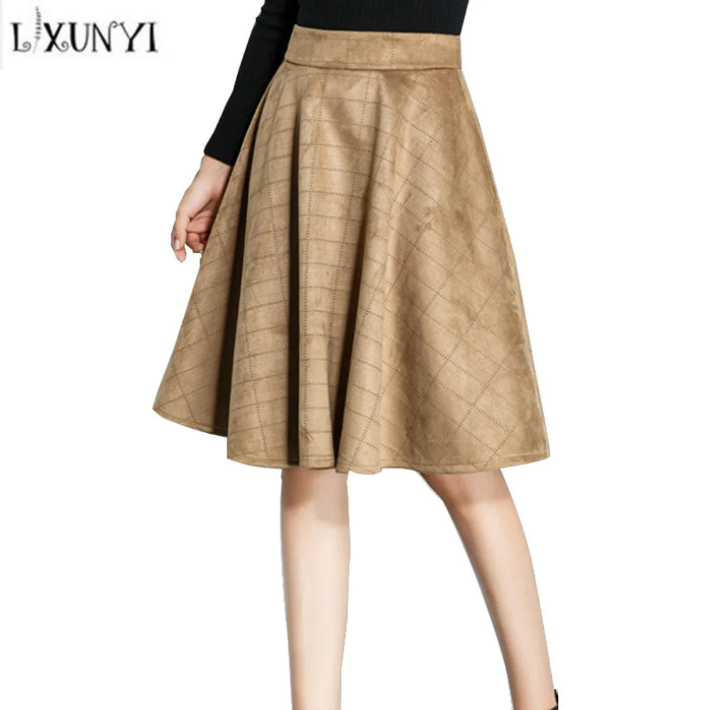 LXUNYI Fashion Autumn Pleated Skirts Women Plus Size Winter Office Lady