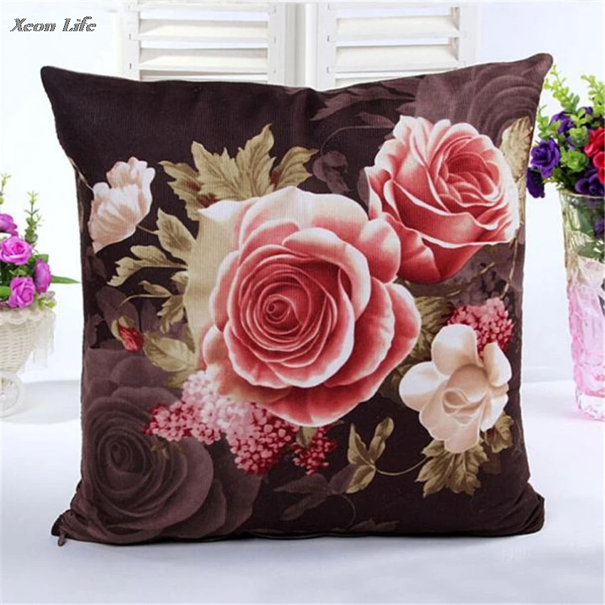 

2017 New Arrival Lovely Printing Dyeing Peony Cover Bed Pillow Case Twin Peaks Flores Pillow Cover Dropshipping