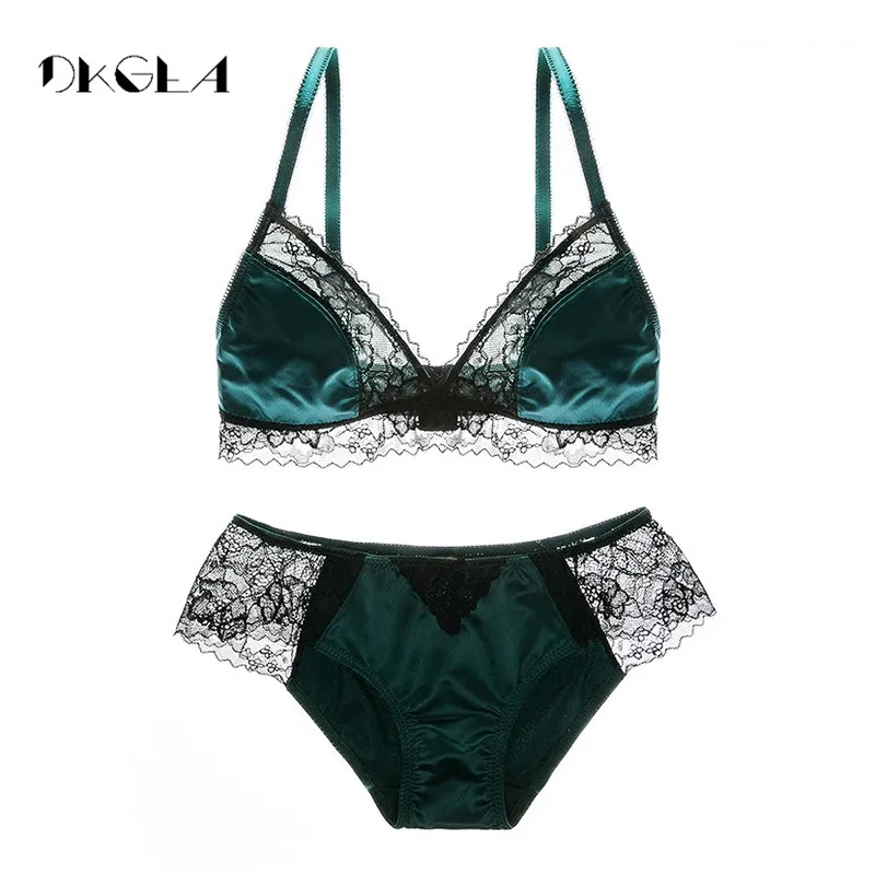 

Comfortable Seamless Bra Sexy Fashion Green Plus Size Underwear Set Women Transparent Triangle Cup Bras Lace Lingerie Sets Black