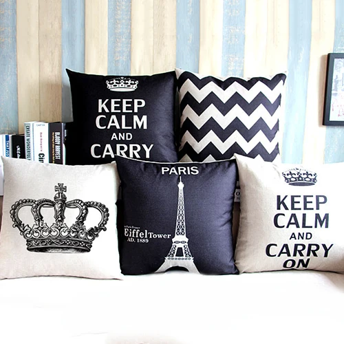 

Retro Home Decorative Linen Cotton Blended Cushion Cover Throw Pillow Case Letter Crown Wave Pattern for Sofa Car Seat