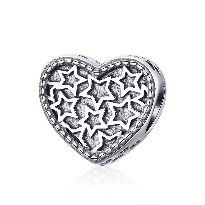 

ABAY 2019 New 925 Sterling Silver Valentines Day Gift Heart Shape Star Pave Beads fit Original Pandora Bracelet Beads Jewelry