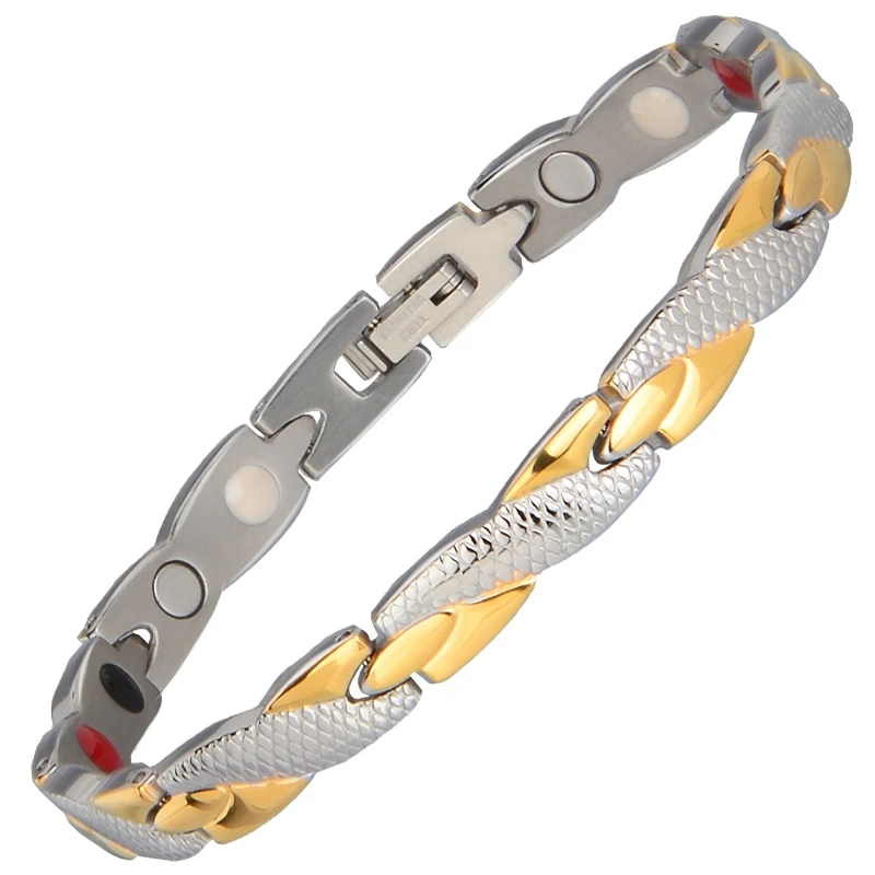 Hottime Health Energy Magnetic Ion Germanium Bracelet Men Pulseras Hombre Chain Link Stainless Steel Bracelet Bangle Women Men - Окраска металла: 10115