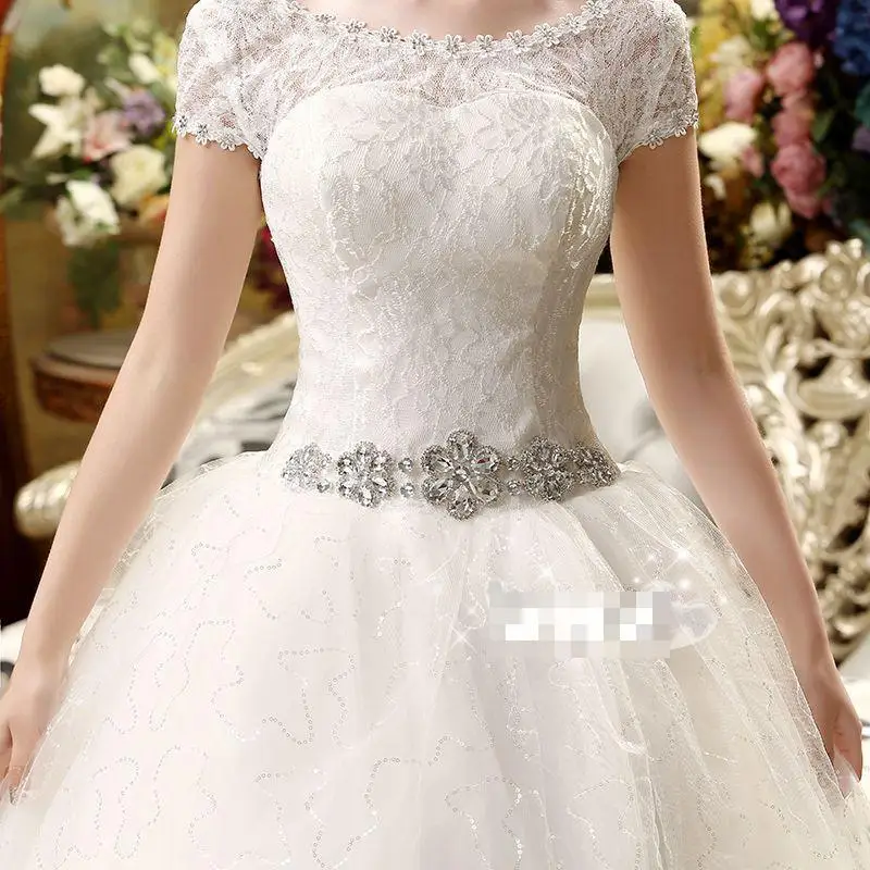 Горячая Распродажа свадебных платьев романтическое кружево с коротким рукавом платья белый шлейф "кисть" бальное платье vestidos De Novia