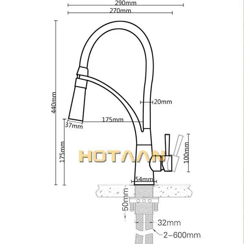 Kitchen Faucet Deck Mounted Black Hose Kitchen Mixer Tap Single Handle Stream Sprayer Chrome Plated Water Tap with Bracket