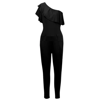 

Women ladies summer sexy solid one-shoulder jumpsuit fashion short sleeve ruffles backless skew collar jumpsuit romper Trousers