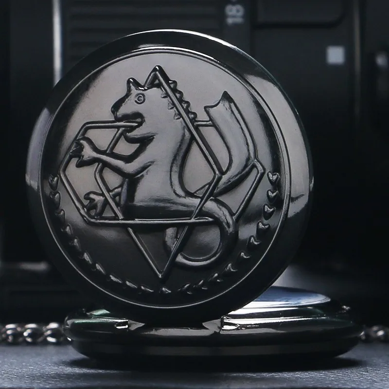 2018 новый черный тон Стальной алхимик карманные часы мультфильм кварцевые часы час аниме для мальчиков подарок, оптовая продажа