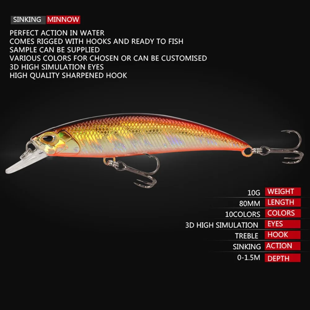 Mises 8 см 10 г цветов длинная приманка Тонущая Bionic Minnow искусственная жесткая