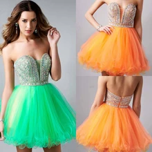 Modische A-line Liebsten Kristall Organza Mini Homecoming Kleider 2015 Neue Ankunft Elegante Kurze Reizvolle Schatz Prom Kleider