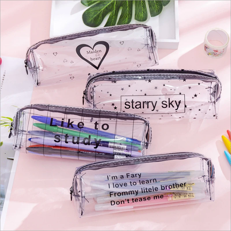 

Ietter Love rectangle PVC transparent pencil case storage bag korean stationery school pencil cases for girl