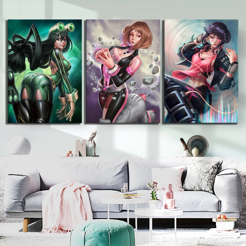 Home Decor Canvas Painting 3 Pieces Girl My Hero Academia Pictures Wall Art Anime Prints Modular Poster For Kids Room Bedroom