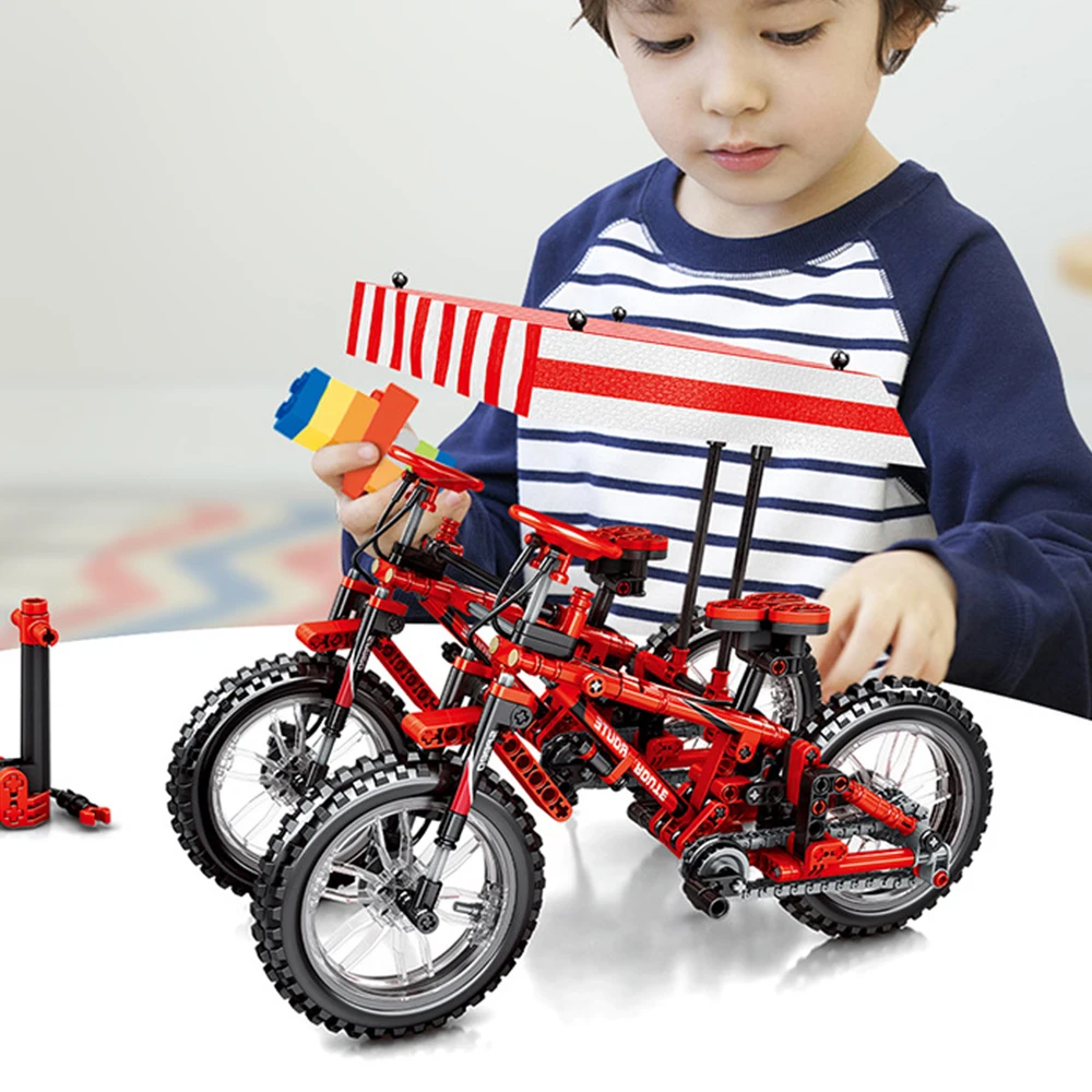 

306Pcs City Legoness Technic Creator Series Motorbike Folding Bicycles Transformable Pull Back Blocks Building Toys For Children