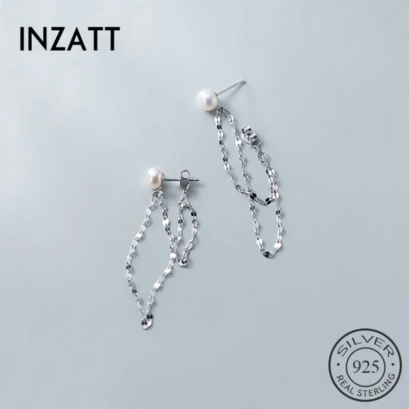 

INZATT Real 925 Sterling Silver Pearl Elegant Tassel Drop Earrings For Women Party Minimalist Fine Jewelry OL Accessories 2019