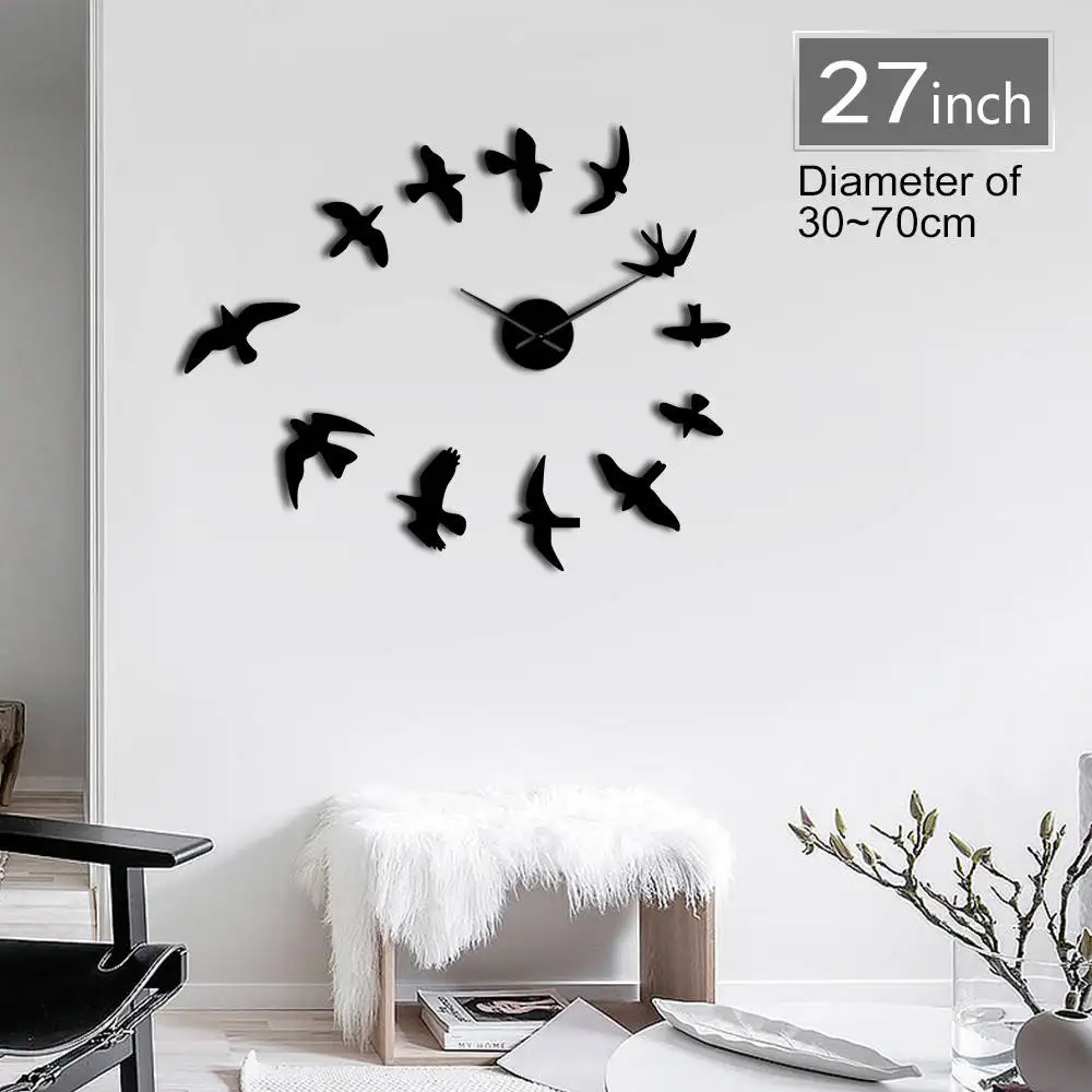 3D Fly зеркало для птиц большие настенные часы Стикеры животного Безрамное DIY
