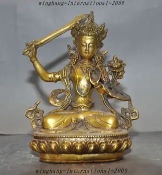 

Crafts statue Tibet Buddhism Temple Bronze Gilt Manjushri Kwan-yin Tara Wenshu Goddess Statue halloween