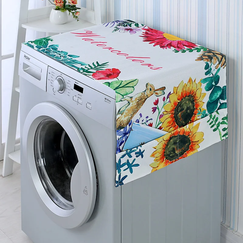 Cartoon Rainbow Horse Washing Machine Cover Refrigerator Cover Microwave Cotton Linen Waterproof Cover