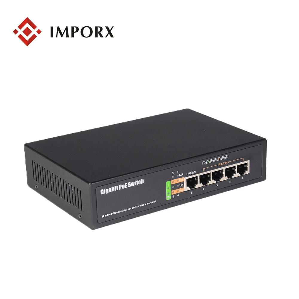 

IMPORX 5 Ports Gigabit Network POE Switch Ethernet With 65W Suitable For IP camera/Wireless AP/CCTV Camera System AC110-220V