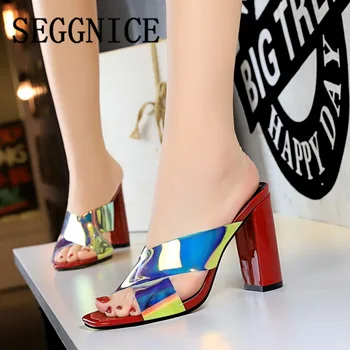 

2019 Summer Sandals Brand Luxury Bling Women High Heel Slippers Outdoor Open Toe Ladies Fashion Sexy Woman Black Red Shoes