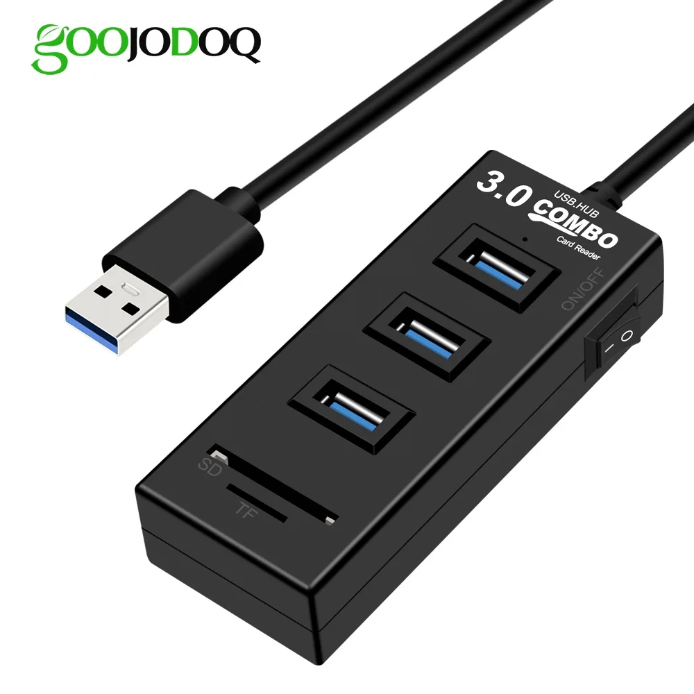 

USB Hub Card Reader High Speed 3 Port USB 3.0 Hub Multi USB Splitter On/Off Switch with SD/TF Card Reader for MacBook Laptop PC